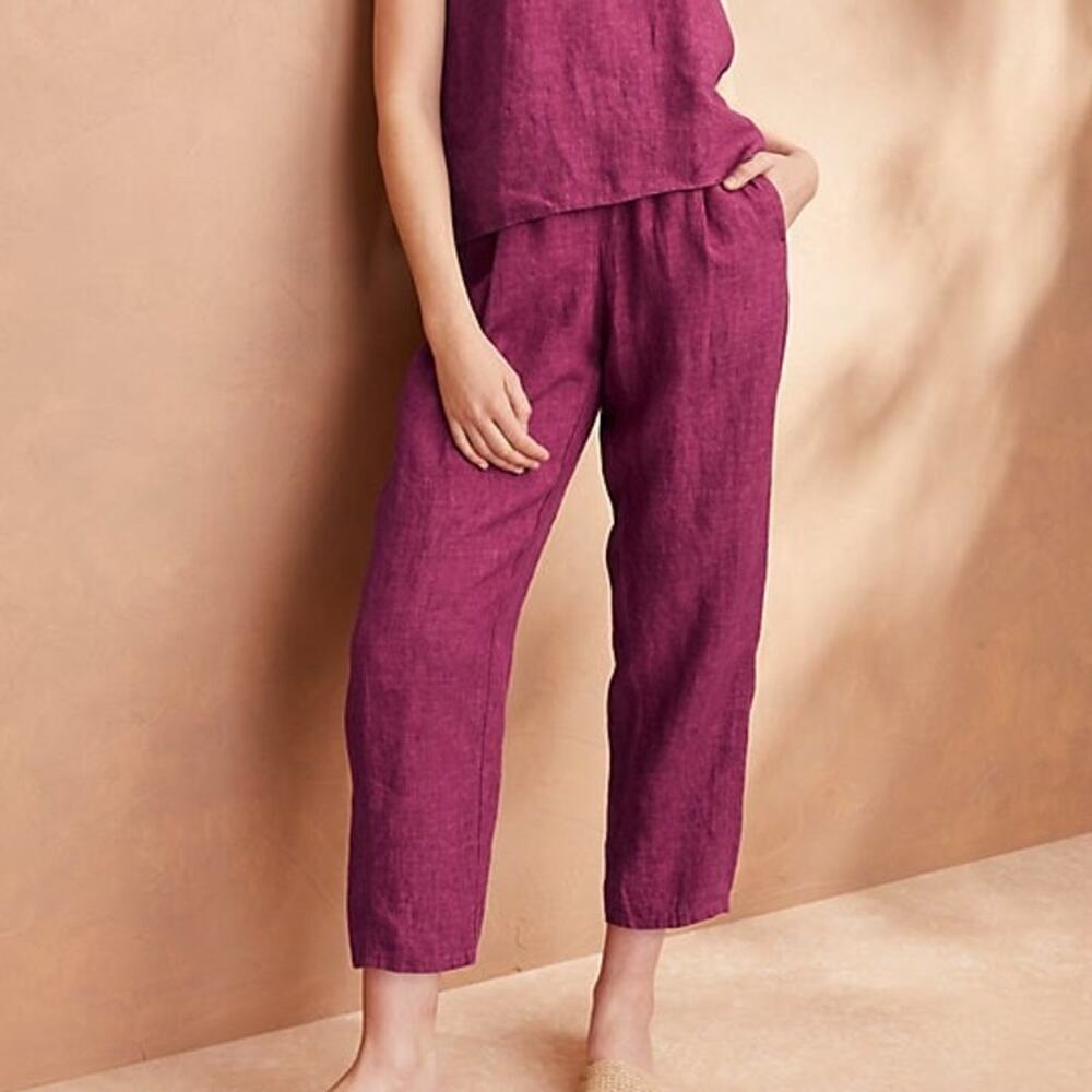 Eileen Fisher Delave Cropped Lantern Pants Organic Linen Raspberry Size Large